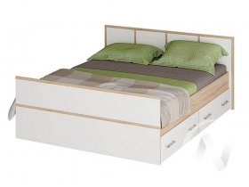 Двуспальная кровать 1,4м Сакура (дуб сонома/белый) в Завьялово - zavyalovo.mebel-nsk.ru | фото