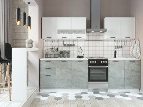 Кухонный гарнитур Дуся 2,0 м (белый глянец/цемент) в Завьялово - zavyalovo.mebel-nsk.ru | фото