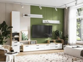 Модульная стенка Санса (дуб сонома/белый) в Завьялово - zavyalovo.mebel-nsk.ru | фото